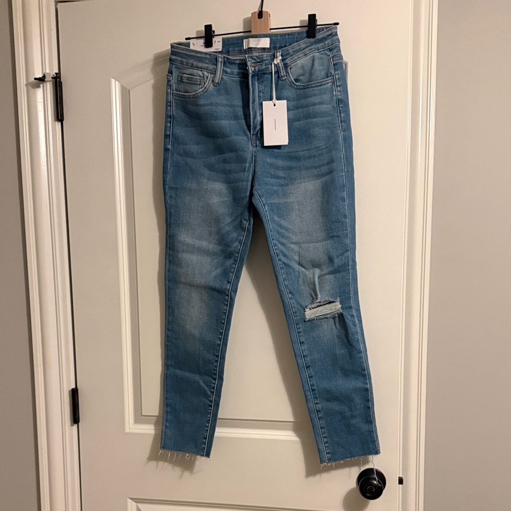 Classic Blue Skinny Jeans with Distressed Detail